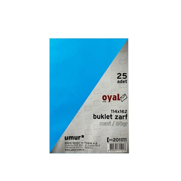 Oyal Buklet Zarf Mavi 80 Gr. Silikonlu 11.4 X 16.2 ürün görseli 1