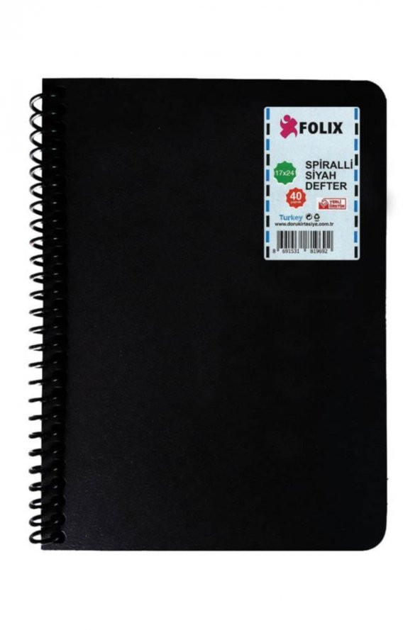 Folix Spiralli Siyah Defter 120 Gr. 17 x 24 Cm. 40 Yp. ürün görseli 1