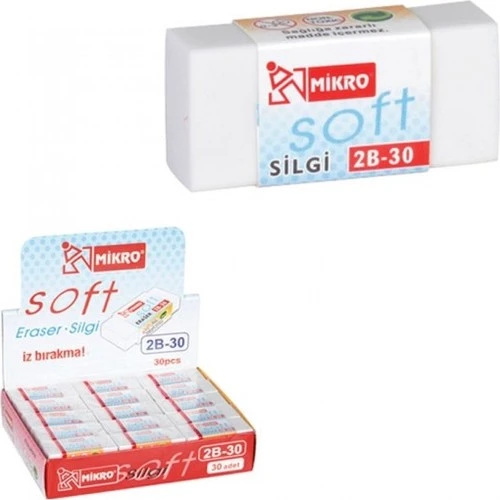 Mikro Soft 2b-30 Beyaz Silgi 30'lu Paket ürün görseli 1