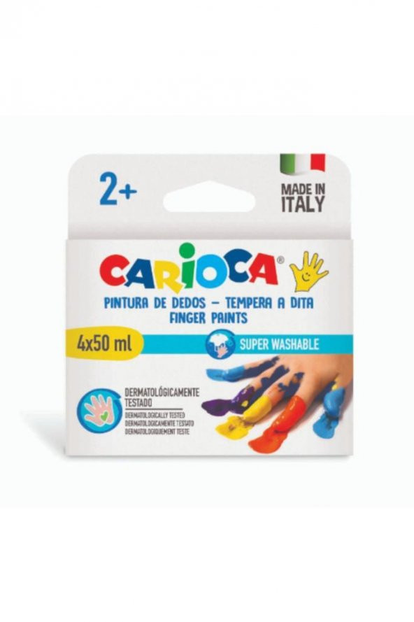 Carioca Bebek Parmak Boyası 4 Renk 4x50 Ml Süper Yıkanabilir 2+ Yaş ürün görseli 1