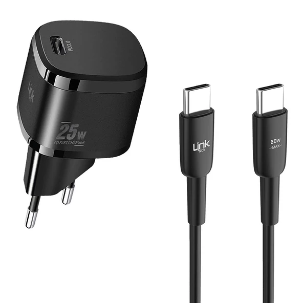 Linktech G826 Supper Silicon Tech 25W PD USB-C Şarj Aleti Type-C Kablo Set Siyah ürün görseli 1