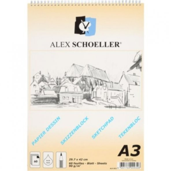 Alex Schoeller Eskiz Blok A3 90 Gr Spiralli Dik 60 Yaprak Alx-822 ürün görseli 1