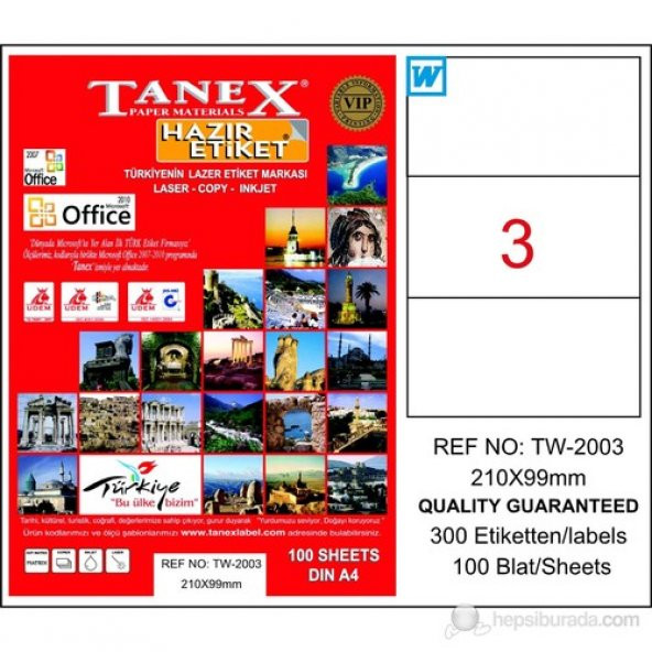 Tanex TW-2003 210x99 mm Laser Etiket 100 Ad. ürün görseli 1