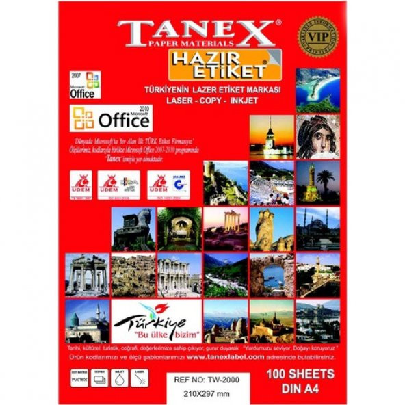 Tanex TW-2000 210x297 mm Laser Etiket 100 Ad. ürün görseli 1