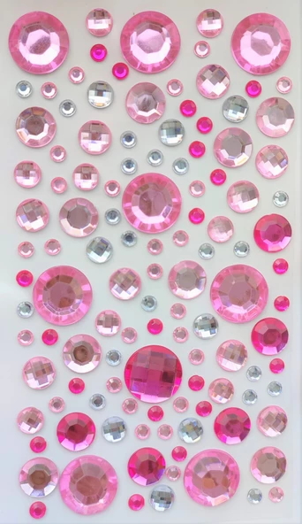 Taş Sticker Pembe Yuvarlak Yapışkanlı Saç , Yüz Ve Tırnak Taşı Işıltılı Parlak ürün görseli 1
