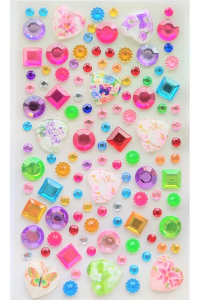 Renkli Desenli Kalpler Yapışkanlı Saç , Yüz ve Tırnak Taşı Parlak Sticker ürün görseli 1