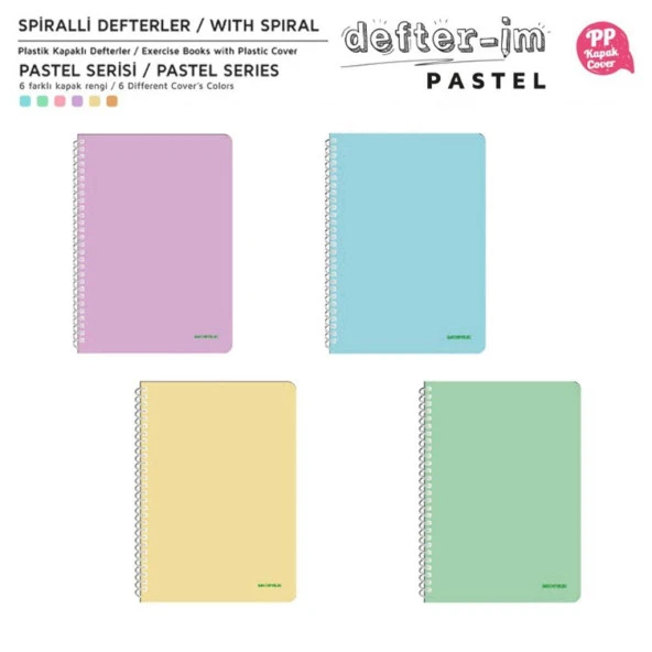 Mopak Pastel Serisi Spiralli Defter PP Kapak 96 Yaprak Çizgili 4'LÜ ürün görseli 1