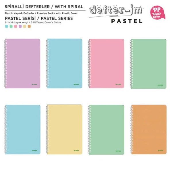 Mopak Pastel Serisi Spiralli Defter PP Kapak 96 Yaprak Çizgili 8'Lİ ürün görseli 1