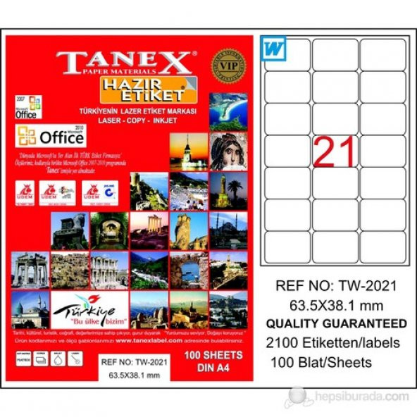 Tanex TW-2021 63,5x38,1 mm Laser Etiket 100 Ad. ürün görseli 1