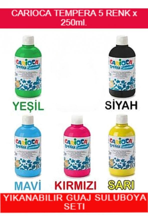 Carioca Tempera Süper Yıkanabilir Guaj - Sulu Boya Seti 5 Renk x 250 Ml. ürün görseli 1