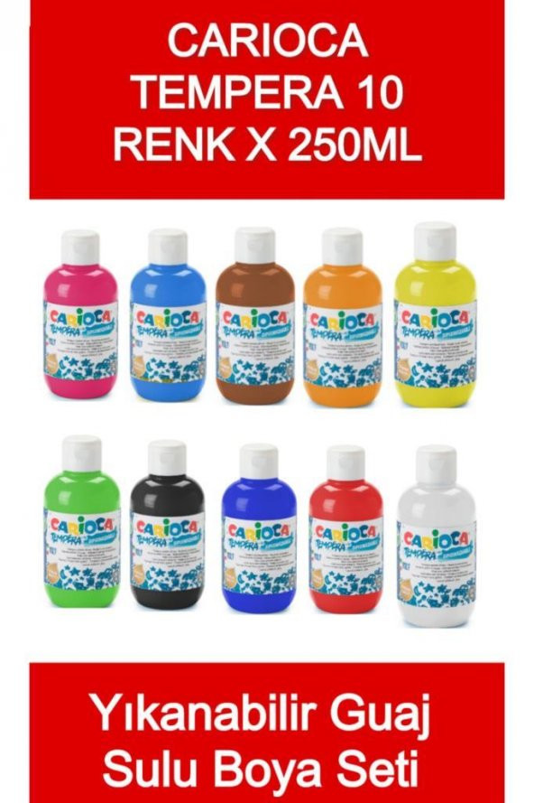 Carioca Tempera Süper Yıkanabilir Guaj - Sulu Boya Seti 10 Renk x 250 Ml. ürün görseli 1