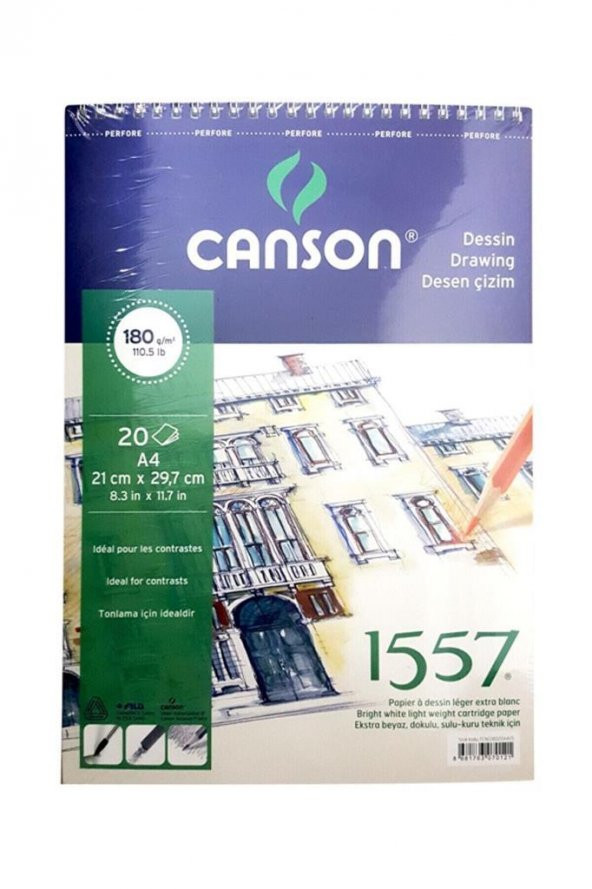 Canson A4 Üstten Spiralli Fıneface Çok Amaçlı Resim Blok 200 Gr. 20 Yp. ürün görseli 1