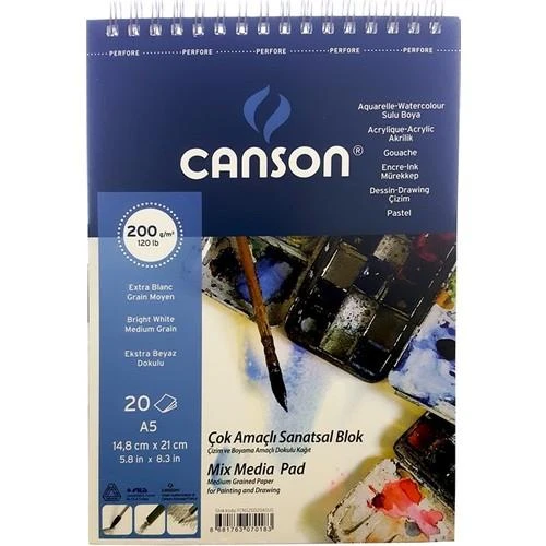 Canson A5 Üstten Spiralli Fıneface Çok Amaçlı Resim Blokları 200 Gr. 20 Yp. ürün görseli 1