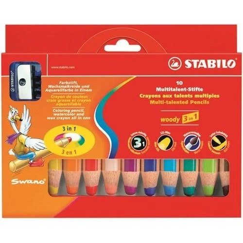 Stabilo Woody Boya Kalemi 3 İn 1 10 Renk + 1 Kalemtraş Karton Kutu ürün görseli 1