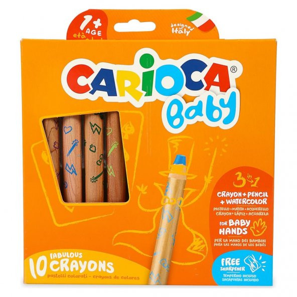 Carioca "3 in 1" Jumbo Bebek Ahşap Gövdeli Boya Kalemi 10lu ürün görseli 1