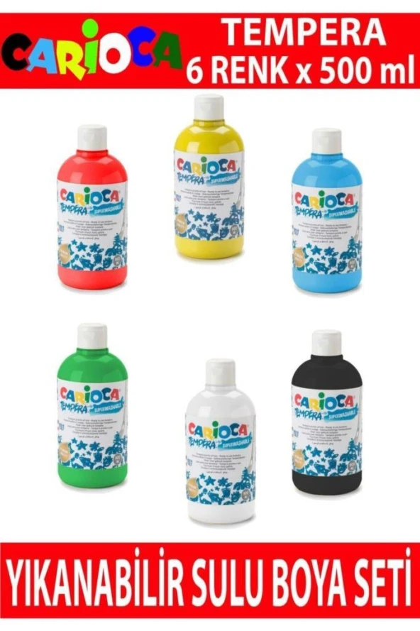 Carioca Tempera Ana Renkler Yıkanabilir Sulu Boya Seti 500 ml 6'lı ürün görseli 1