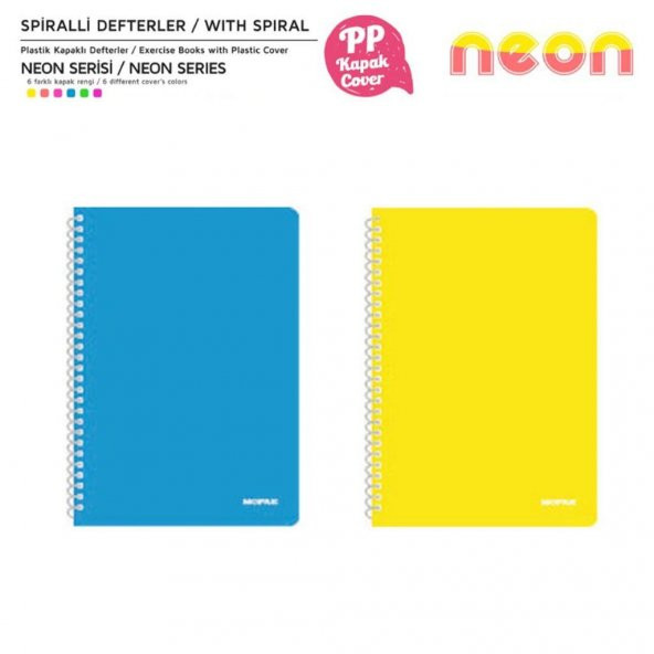 Mopak Neon Serisi  A4 Spiralli PP Kapak Defter 72 Yp Kareli 2Lİ ürün görseli 1