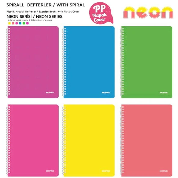 MOPAK 72 YP. NEON SERİSİ SPİRALLİ PP KAPAK DEFTER KARELİ ürün görseli 1