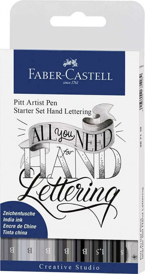 Faber-Castell Pitt Artist Pen Kaligrafi Seti, 8li, Siyah/Gri Tonları ürün görseli 1