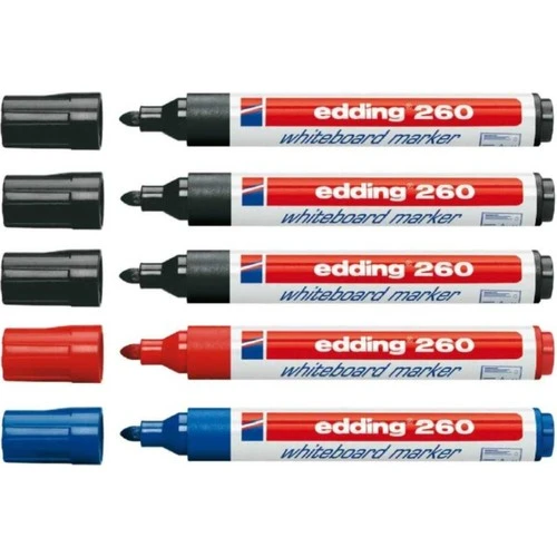 Edding 260 Beyaz Tahta Kalemi  - 3 Siyah + 1 Mavi + 1 Kırmızı ürün görseli 1