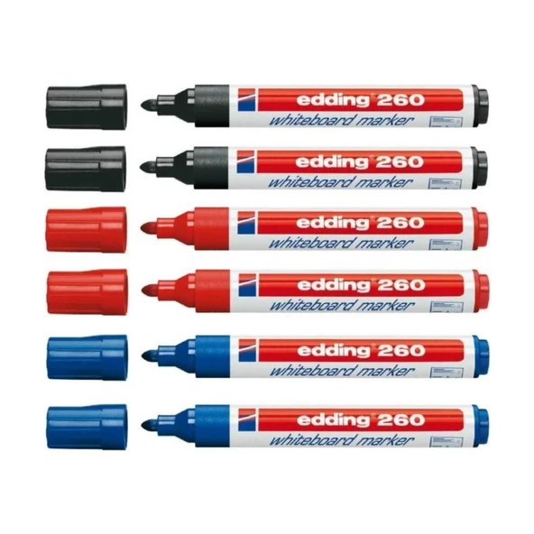Edding 260 Beyaz Tahta Kalem - 2 Siyah + 2 Kırmızı + 2 Mavi ürün görseli 1