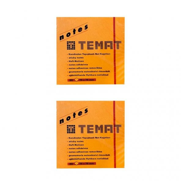 Temat 75 X 75 Mm Fosforlu Turuncu Postit - Yapışkanlı Kağıt 2Lİ ürün görseli 1