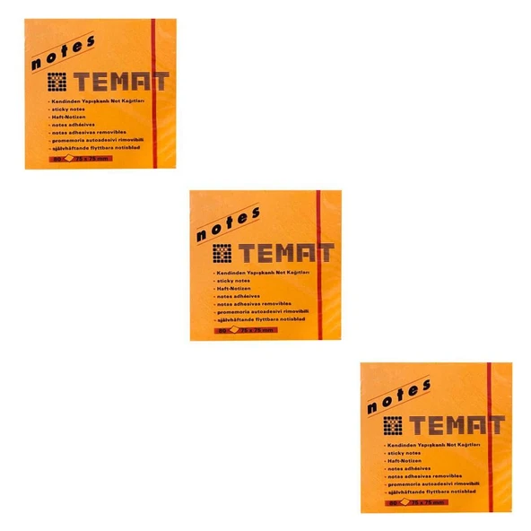Temat 75 X 75 Mm Fosforlu Turuncu Postit - Yapışkanlı Kağıt 3'LÜ ürün görseli 1