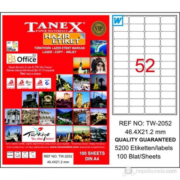 Tanex TW-2052 46,4x21,2 mm Laser Etiket 100 Ad. ürün görseli 1