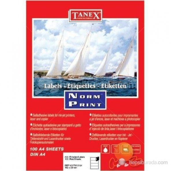 Tanex TW-2104 192x59 mm Laser Etiket 100 Ad. ürün görseli 1