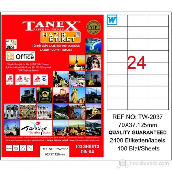 Tanex Tw-2037 70X37,125 Mm Laser Etiket 100 Ad. ürün görseli 1
