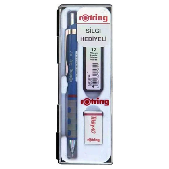 Rotring Tikky Okul Seti 0.7 mm Mavi Versatil Kalem + Silgi + Uç ürün görseli 1