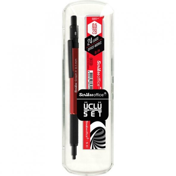 Scrikss Graph-X Metal Versatil Kalem 0.5 Mm Kırmızı 3lü Set ürün görseli 1