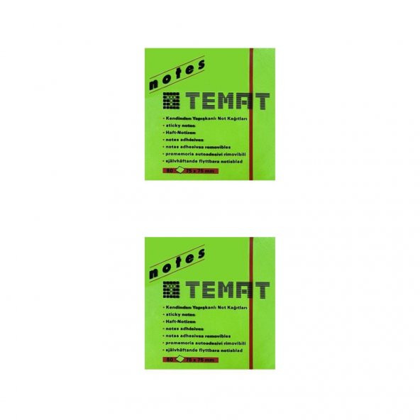 Temat 75 X 75 Mm Fosforlu Yeşil Postit - Yapışkanlı Kağıt 2Lİ ürün görseli 1