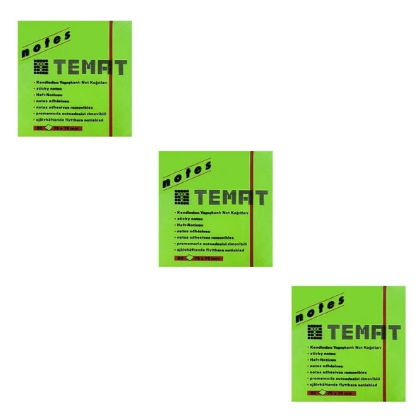 Temat 75 X 75 Mm Fosforlu Yeşil Postit - Yapışkanlı Kağıt 3'LÜ ürün görseli 1