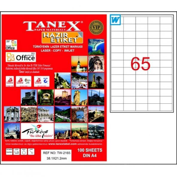 Tanex TW-2165 38,1x21,2 mm Laser Etiket 100 Ad. ürün görseli 1