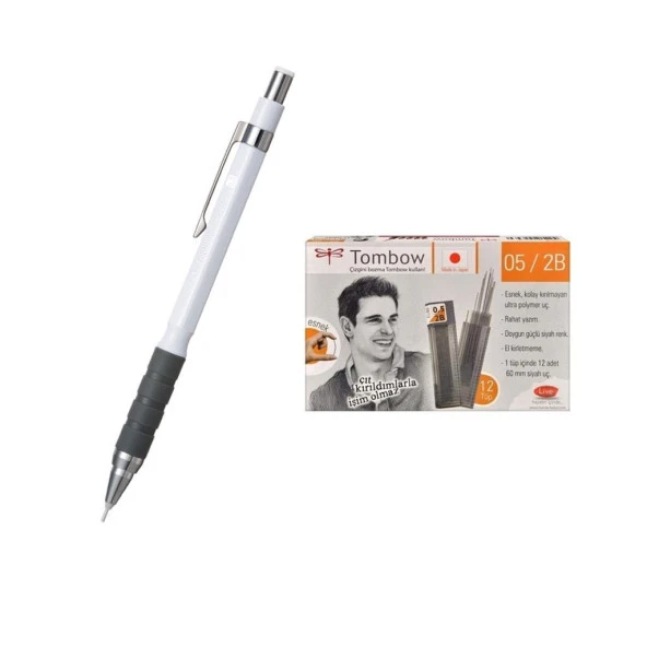 Tombow Uçlu Kalem Sh-300 Grip Beyaz 0.5 mm + 12 Tüp Tombow 0.5mm 2B Min ürün görseli 1