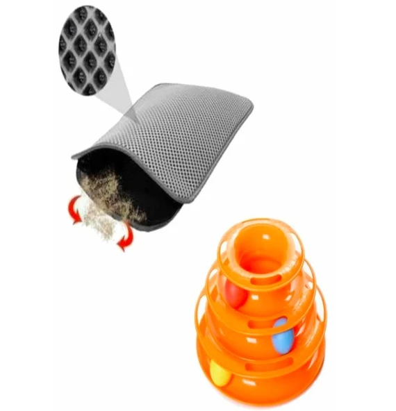 Elekli 45 x 60 CM Kedi Tuvalet Paspası + 3 Katlı Hareketli Tower Of Tracks Kedi Oyuncağı ürün görseli 1