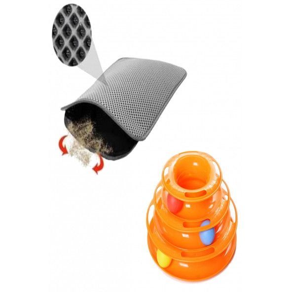 TİNEKE 2 Li Set Tower Of Tracks Kedi Oyuncağı '' Elekli Kedi Tuvalet Paspası (gri) ürün görseli 1
