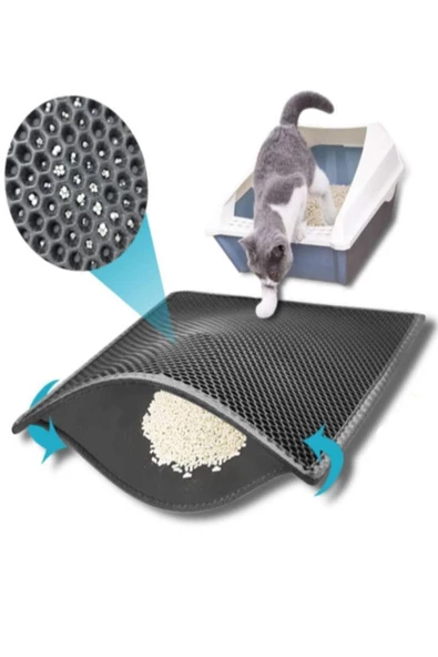 60x42 Cm Elekli Kedi Tuvalet Önü Paspası Kedi Paspası Siyah ürün görseli 1