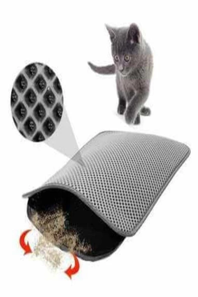 TİNEKE 60x42 Cm Elekli Kedi Tuvalet Önü Paspası Kedi Paspası GRİ ürün görseli 1