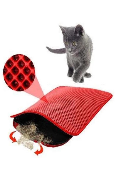 TİNEKE 60x42 Cm Elekli Kedi Tuvalet Önü Paspası Kedi Paspası KIRMIZI ürün görseli 1