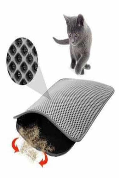 60x42 Cm Elekli Kedi Tuvalet Önü Paspası Kedi Paspası GRİ ürün görseli 1