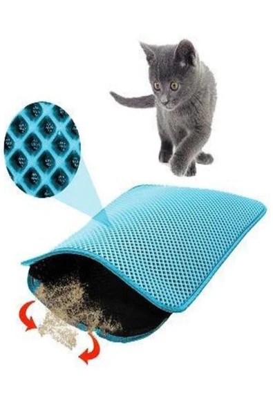 TİNEKE 60x42 Cm Elekli Kedi Tuvalet Önü Paspası Kedi Paspası TURKUAZ ürün görseli 1