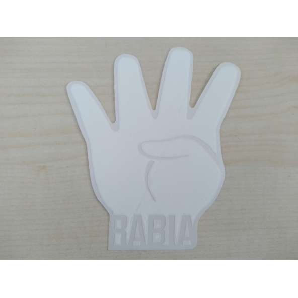 RABİA STİCKER 10,5x7,5cm BEYAZ RABİA İŞARETİ, RABİA ETİKETİ, RABİA ÇIKARTMASI ürün görseli 1