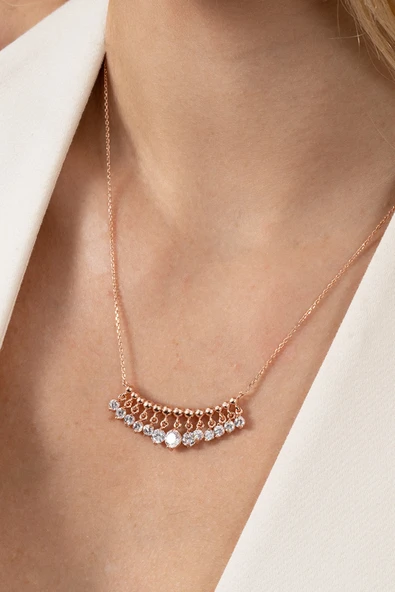 Gümüş rose zirkon taşlı shakira kolye SGTL11748BEYAZ ürün görseli 1