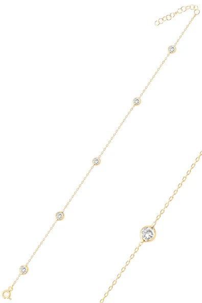 Gümüş altın yaldızlı sıra taşlı halhal SGTL10857GOLD ürün görseli 1