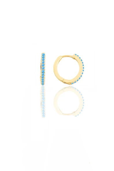 Gümüş altın yaldızlı turkuaz taşlı 12 mm halka küpe  SGTL11742GOLD ürün görseli 1