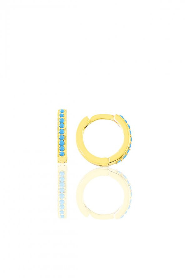 Gümüş altın yaldızlı turkuaz taşlı 11 mm halka küpe Tragus Piercing Helix Kıkırdak Küpesi ürün görseli 1