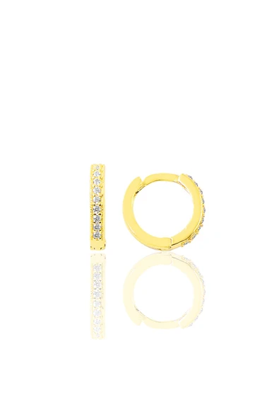 Gümüş altın yaldızlı zirkon taşlı 11 mm halka küpe Tragus Piercing Helix Kıkırdak Küpesi SGTL11740GOLD ürün görseli 1