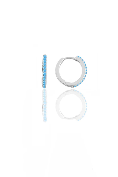 Gümüş rodyumlu turkuaz taşlı 12 mm halka küpe  SGTL11742RODAJ ürün görseli 1